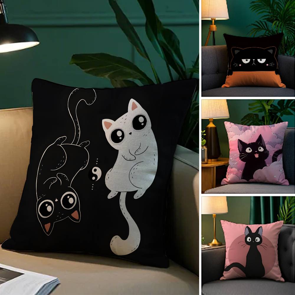 Cartoon Cat Surprise Accompanying Print Pillow Case Comfort Sofa Bed Silky Elegant Invisible Zipper Decorative Cushion Cover