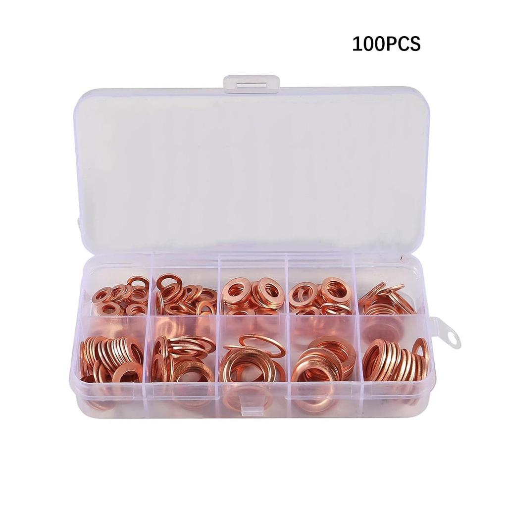 Copper Sealing Washers Set of 100 Pieces in Transparent Box