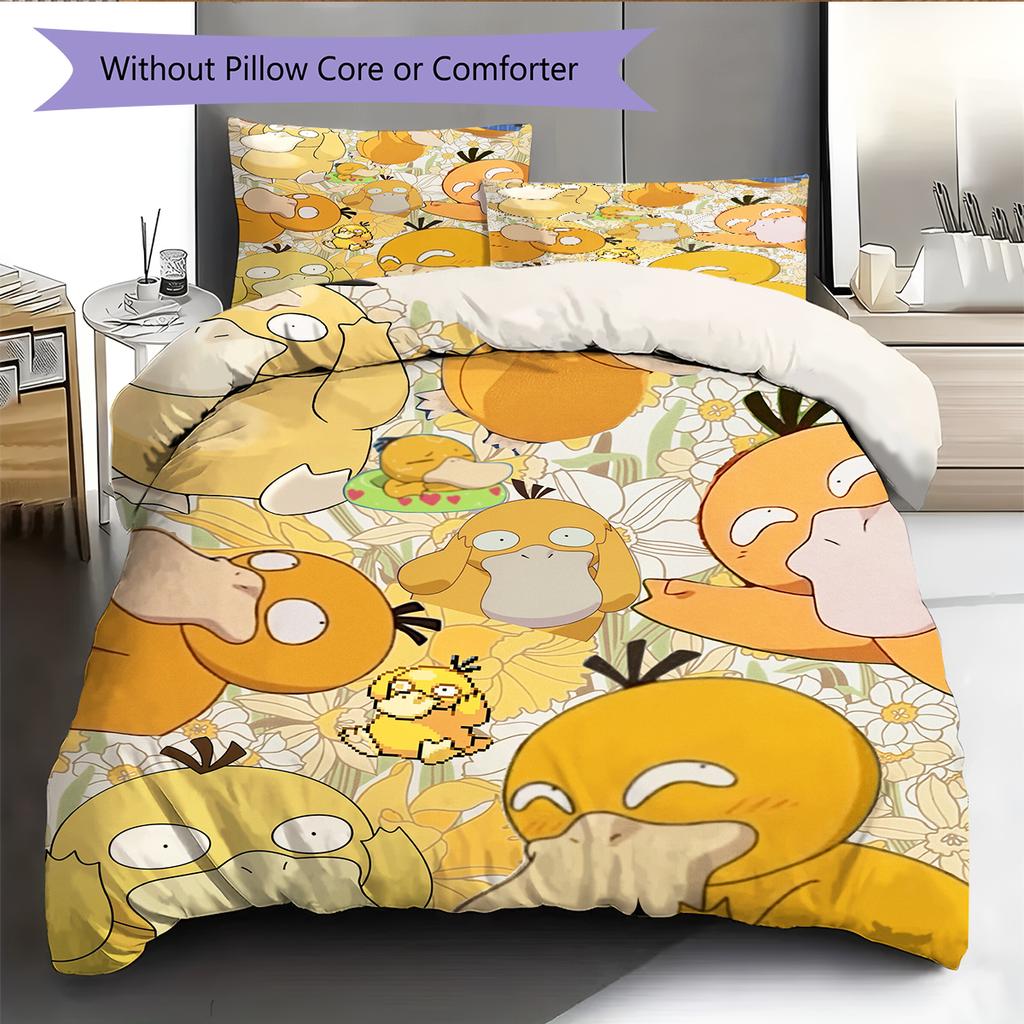Biancheria da letto con motivo Psyduck Pokémon Decorazione per la casa Regalo di compleanno (1 * copripiumino + 2 * federa, senza nucleo)