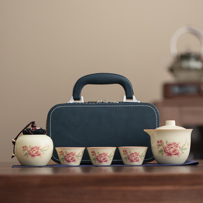 Ru Kiln Portable Travel Tea Set Outdoor Camping Ceramic Express Cup Kung Fu Tea Set Business Gift