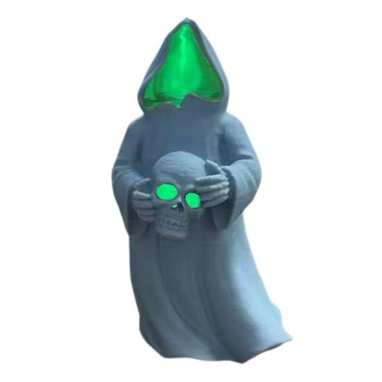 Halloweenská figurka čaroděje-ducha Gotická socha Smrtky s LED světlem Sváteční párty Bez tváře Čaroděj Dekorace Ozdoba