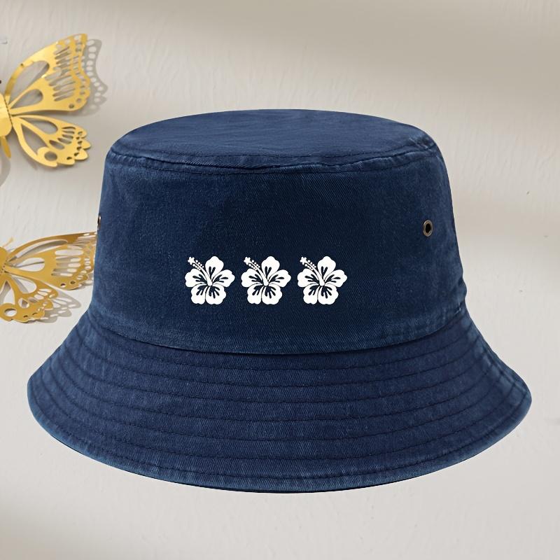 Three Flower Print Retro Washed Fisherman Hat for Both Men and Women,solid Color Travel Fishing Hat Suitable for Outdoor Leisure