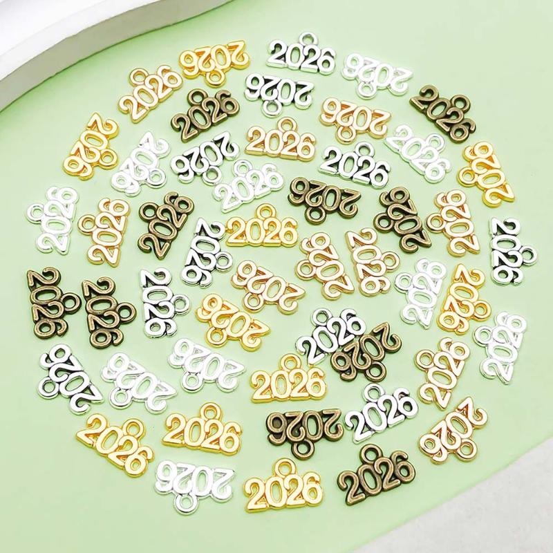 50Pcs Vintage Alloy 9*14Mm Number Charms 2026 2027 Year Pendants Diy Earring Bracelet Necklace Jewelry Making Crafts Accessories