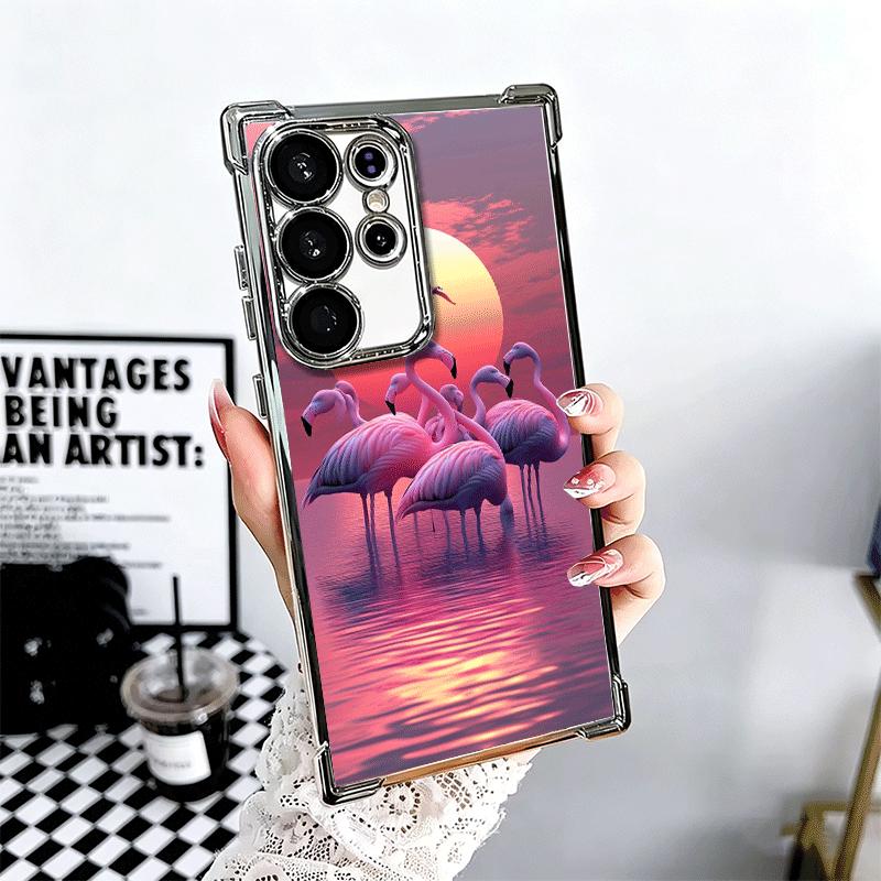 Pink Red Dreamy Flamingo Soft Phone Case For Samsung Galaxy S26 Ultra S25 Edge S24 FE S23 Plus S22 S21 + S20 Plating Anti-Fall F