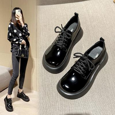 Thick-soled Big-toed Shoes Spring New Small Leather Shoes Women's British Retro Cake Thick-soled Derby Shoes Increase Niche Single Shoes