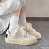 Dog board shoes for women's spring summer new round toe cute white shoes solid color thick soled lace up simple sports shoes