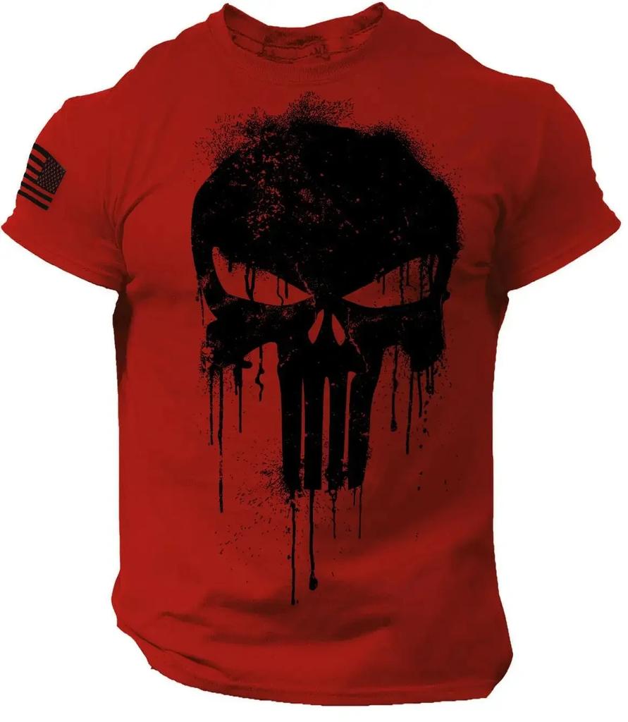 Military Patriotic Skull 3D Printed Men's T-shirt, Large Autumn T-shirt, Short Sleeved Sportswear