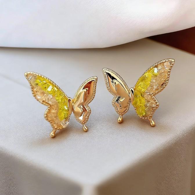 Spring Cream Butterfly Stud Earrings Premium Gilt Diamond Earrings Fairy Earrings