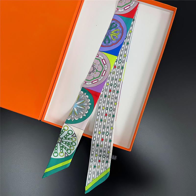 Silk scarf long strip high-end multi-purpose double-sided printing imitation silk silk scarf wrapping belt streamer decorative small scarf belt