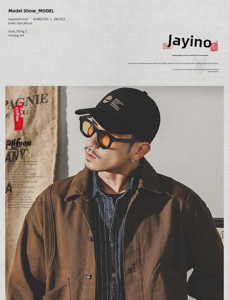 Jay Leno Men's Retro American Workwear Denim Jacket - Autumn Trendy Loose Fit Coach Jacket