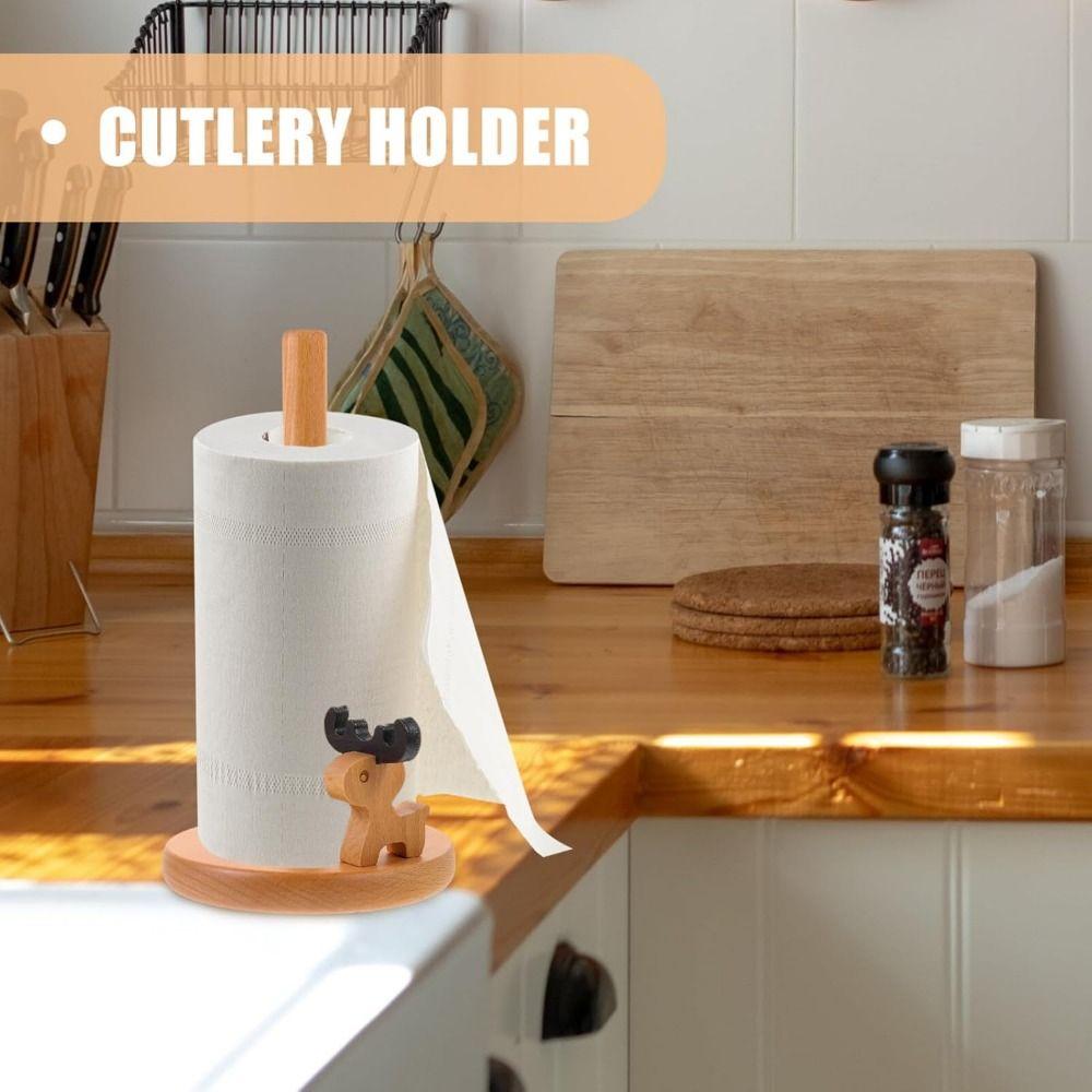 Durable Creative Kitchen Tissue Holder Solid Wood Wooden Paper Roll Stand  Table Top