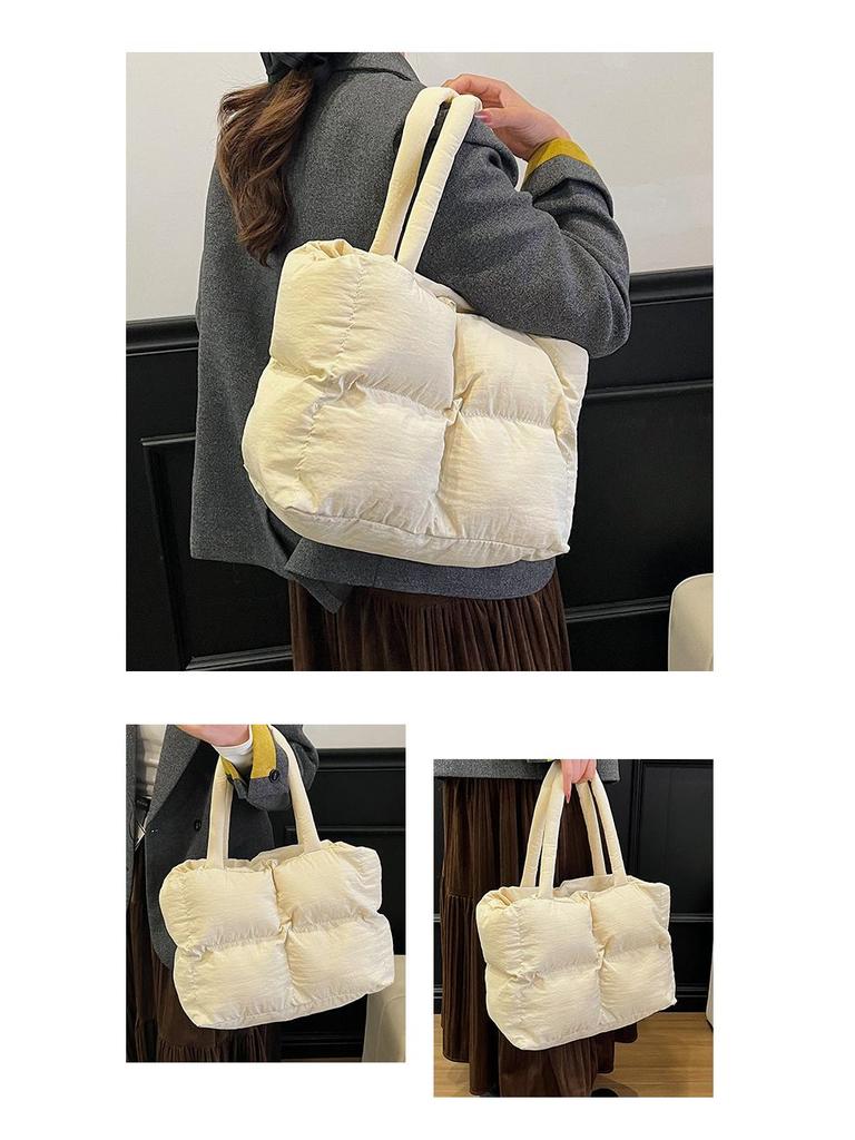 Autumn/Winter Plaid Nylon Padded Tote: Casual, Versatile, Large Capacity Shoulder Handbag