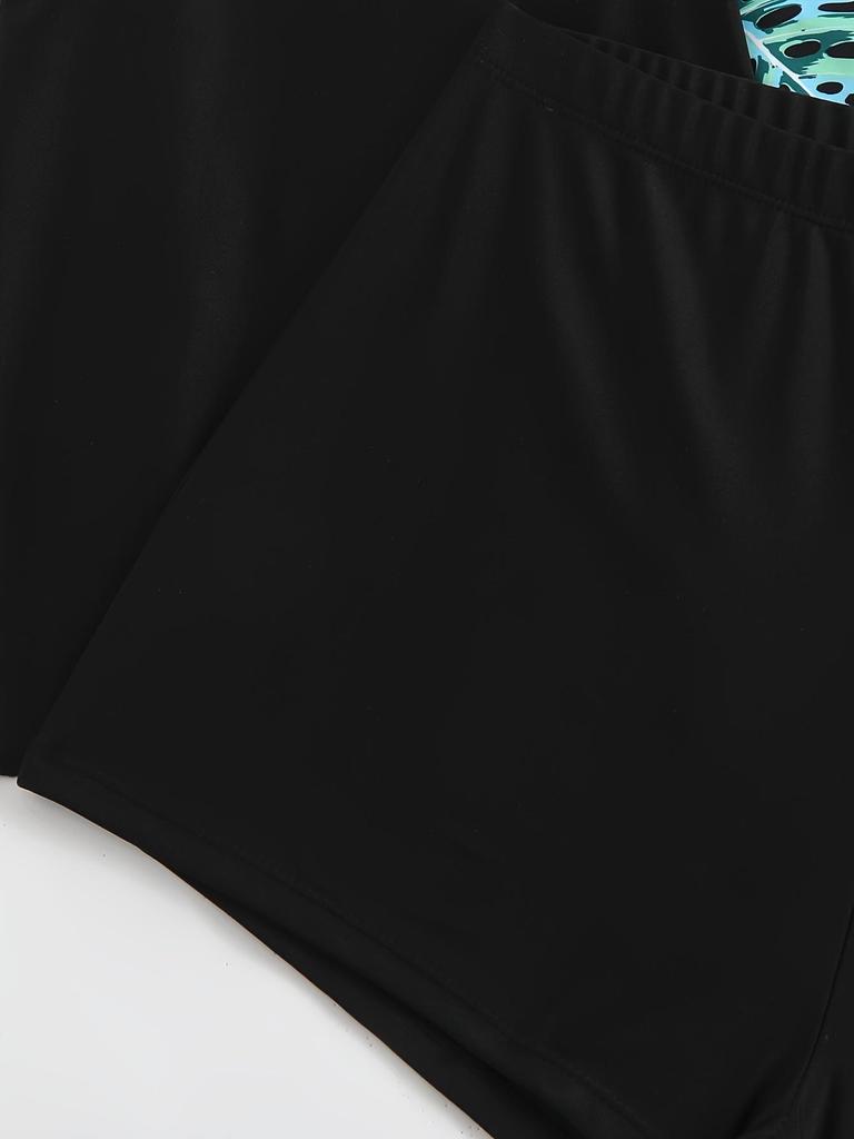 2025 Plus Size European Print Bikini with Tummy Control and Split Skirt Style