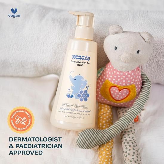Maate Baby Head to Toe Wash 400 ml | Baby Hair & Body Wash for Bath | Aloe Vera, Almond Oil, Rice Milk & Calendula | Gentle, Soap