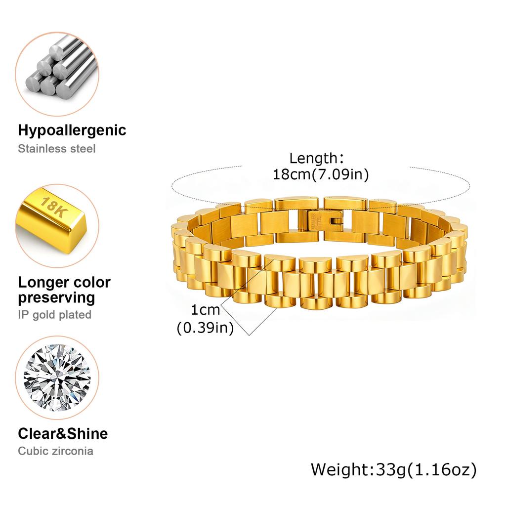 Vintage Stainless Steel Chain Cubic Zircon Bracelet, Delicate 18K Gold Plated Open Bangle, Fashion Waterproof Jewelry for Women