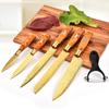 Set of 6 Stainless Steel with Gold Plated Knife Set Kitchen Knife Wood Grain Cover Handle Sharp Chef Paring Carving Knife