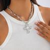 Sense Of Design Slightly Inlaid Imitation Pearl Cross Pendant Necklace, Creative Irregular Ccb Beaded Necklace