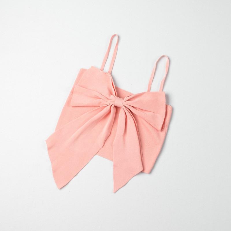 

Женский однотонный укороченный топ без рукавов с бантом, трикотажные тонкие женские сексуальные, милые и шикарные тонкие базовые майки Kawaii, уличная одежда M розовый
