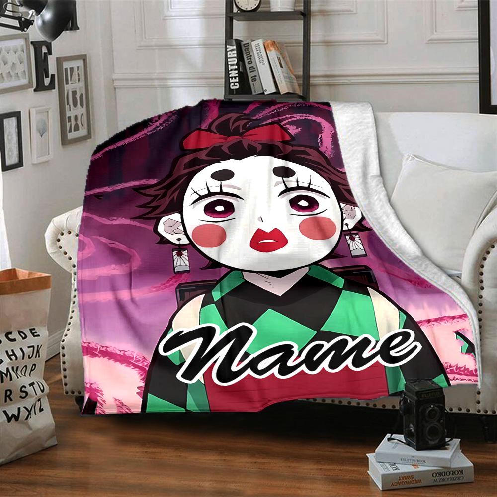 Customizable Demon Slayer6 Throw Blanket – Personalized Name, All-Season Cozy Snug Blanket, Machine Washable, Personalized Blanket