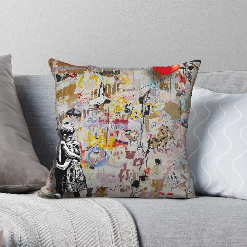 Banksy Pop Art Graffiti Square Pillowcase Polyester Linen Velvet Pattern Decorative Pillow Case Home Cushion Cover 18"