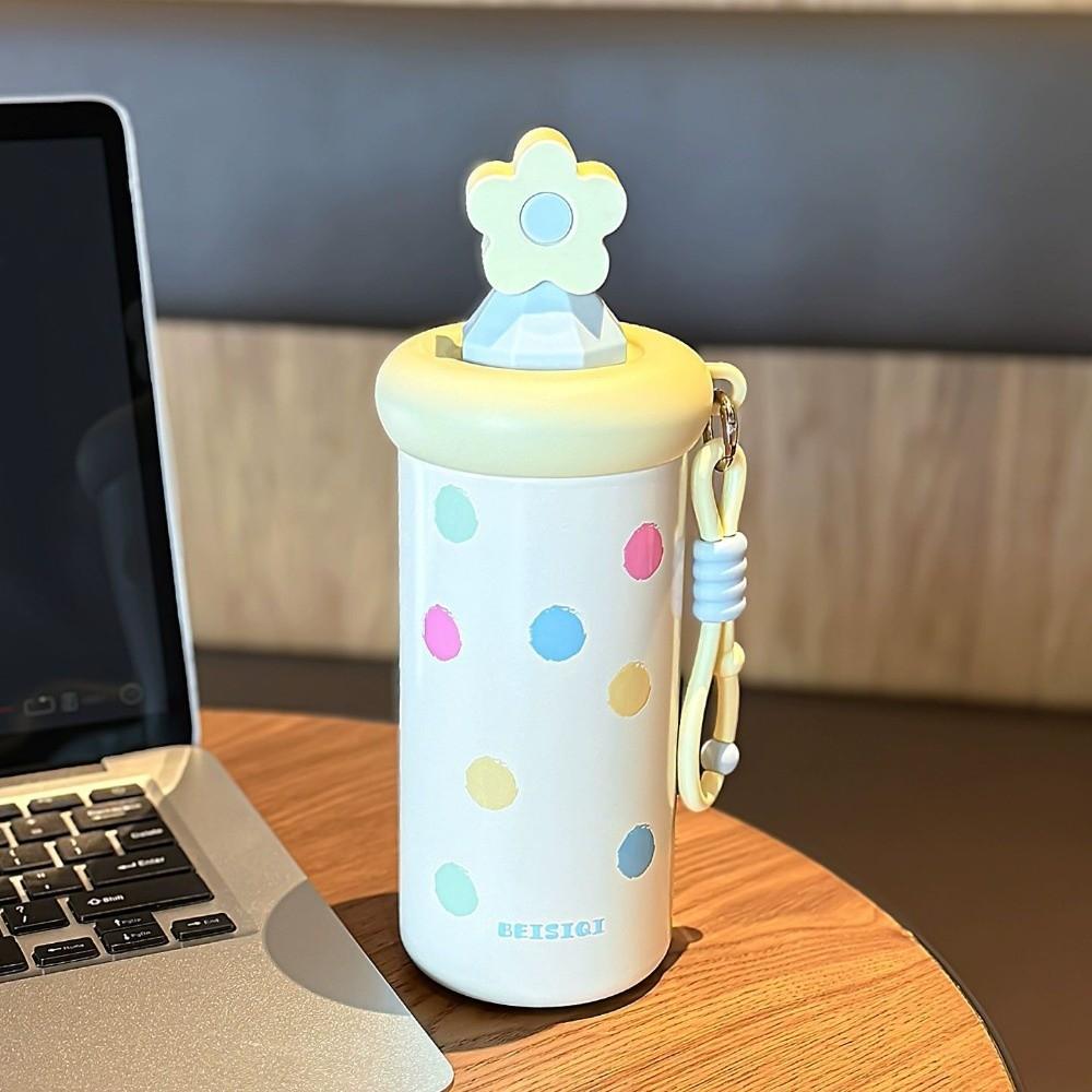 Neue Blume Isoliert Tasse Edelstahl mit Strohhalm Thermoskanne mit Lanyard Vakuum Becher für Kleinkinder Geschenke