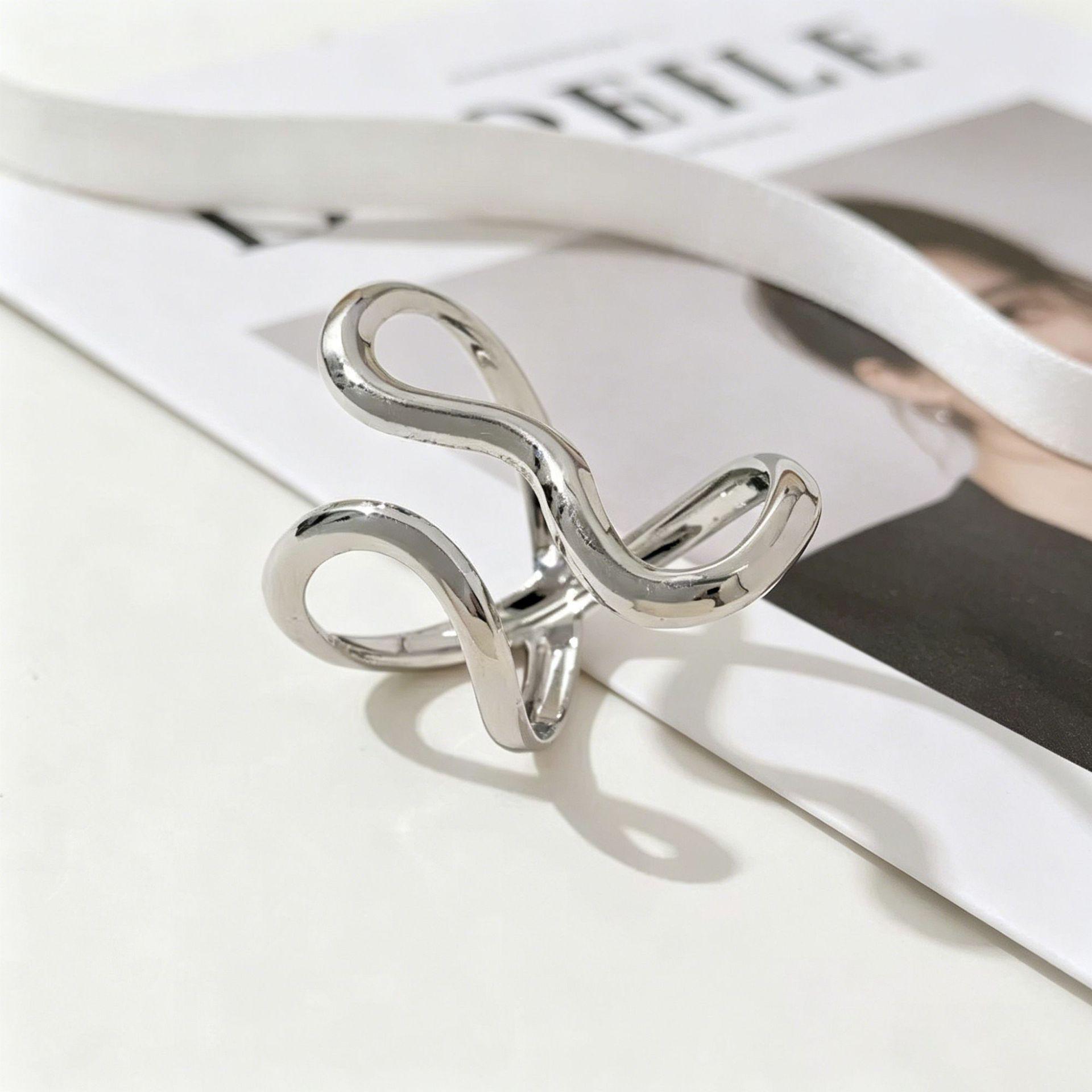 Yanbai Irregular Line Design Open Ring: Exaggerated, Bold, and Minimalist Style. Adjustable Open