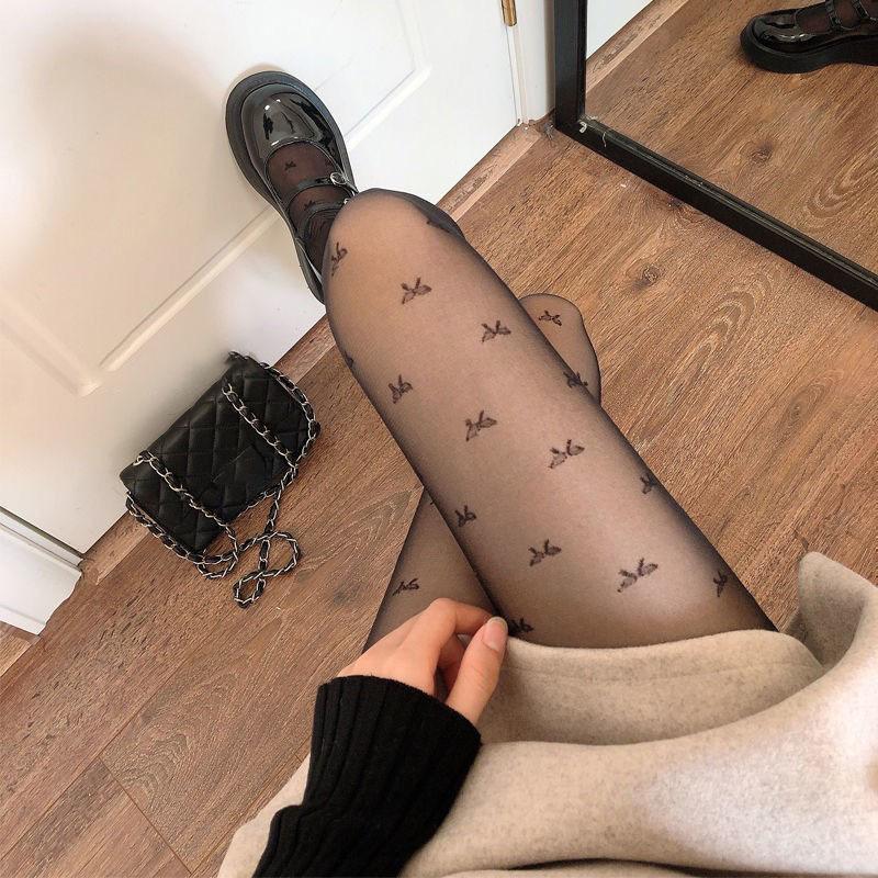 Sexy Black Stockings Women Heart Polka Dot Bow Knot Lolita Pantyhose Tight High Socks Female Transparent High Elastic Stockings