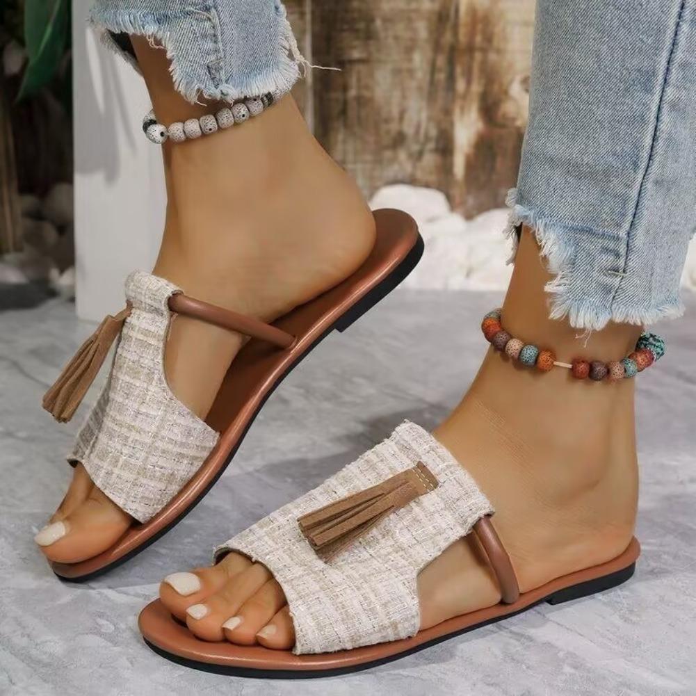 Fashion Women's Casual Beach Holiday Slippers 2025 Summer New Fashion Fringe Outdoor Flat Shoes Open Toe Sandals Zapatos De Mujer Slides