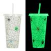 1PC 720ml Halloween Print Plastic Luminous Straw Cup Juice Milk Tea Coffee Cups for Party Supplies Funny Straw Cup Kitchen Drink