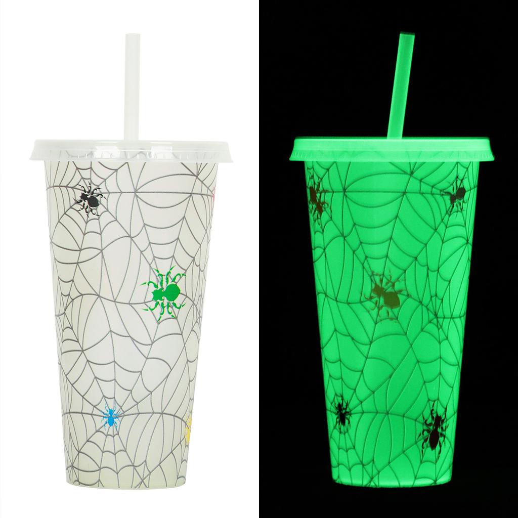 1PC 720ml Halloween Print Plastic Luminous Straw Cup Juice Milk Tea Coffee Cups for Party Supplies Funny Straw Cup Kitchen Drink