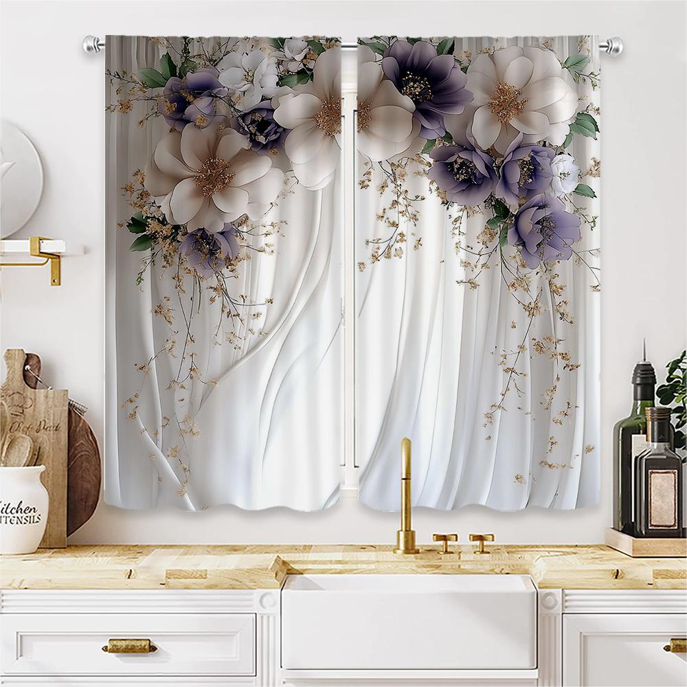 Piece Set High Definition Digital Printed Curtainwhite Floral Embroidered Curtain Home Decoration Style Sheer Made Of Polyester With Rod Pocket