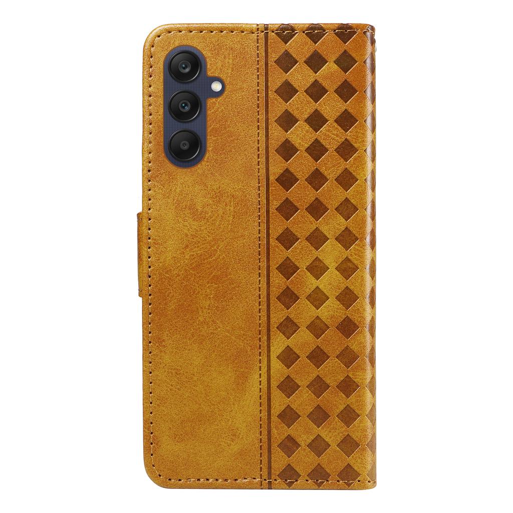 For Samsung Galaxy A25 5G (Global) (161.0 X 76.5 X 8.3mm) Leather Case Wallet Stand Grids Imprinted Phone Cover with Strap