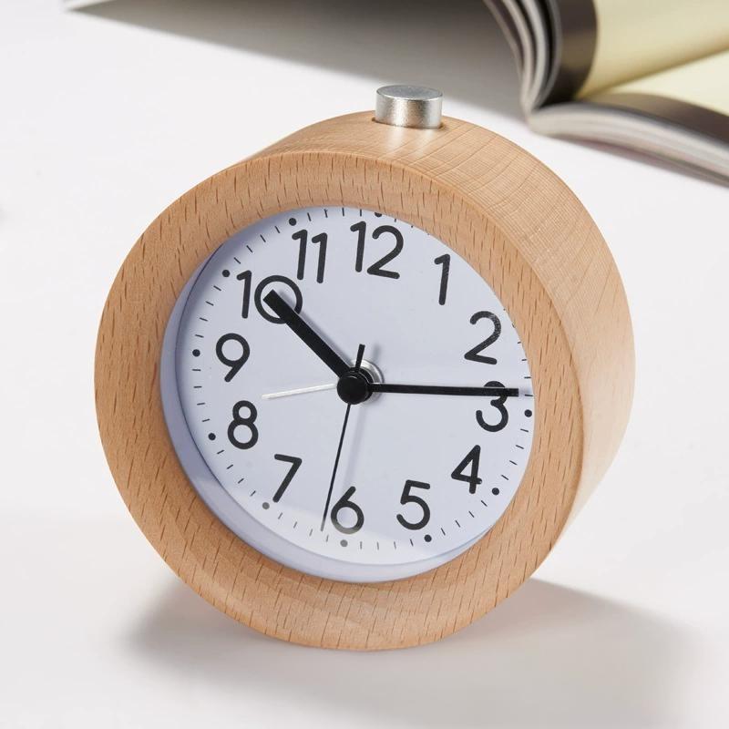 

Wooden With Alarm Led Clock Digital Silent Bedside Table Alarm Gifts Clocks Beige Round