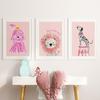 Pink Girl Lion Dog Balloon Cherry Nursery Wall Art Canvas Painting Cartoon Poster And Prints Pictures Baby Kids Room Home Decor