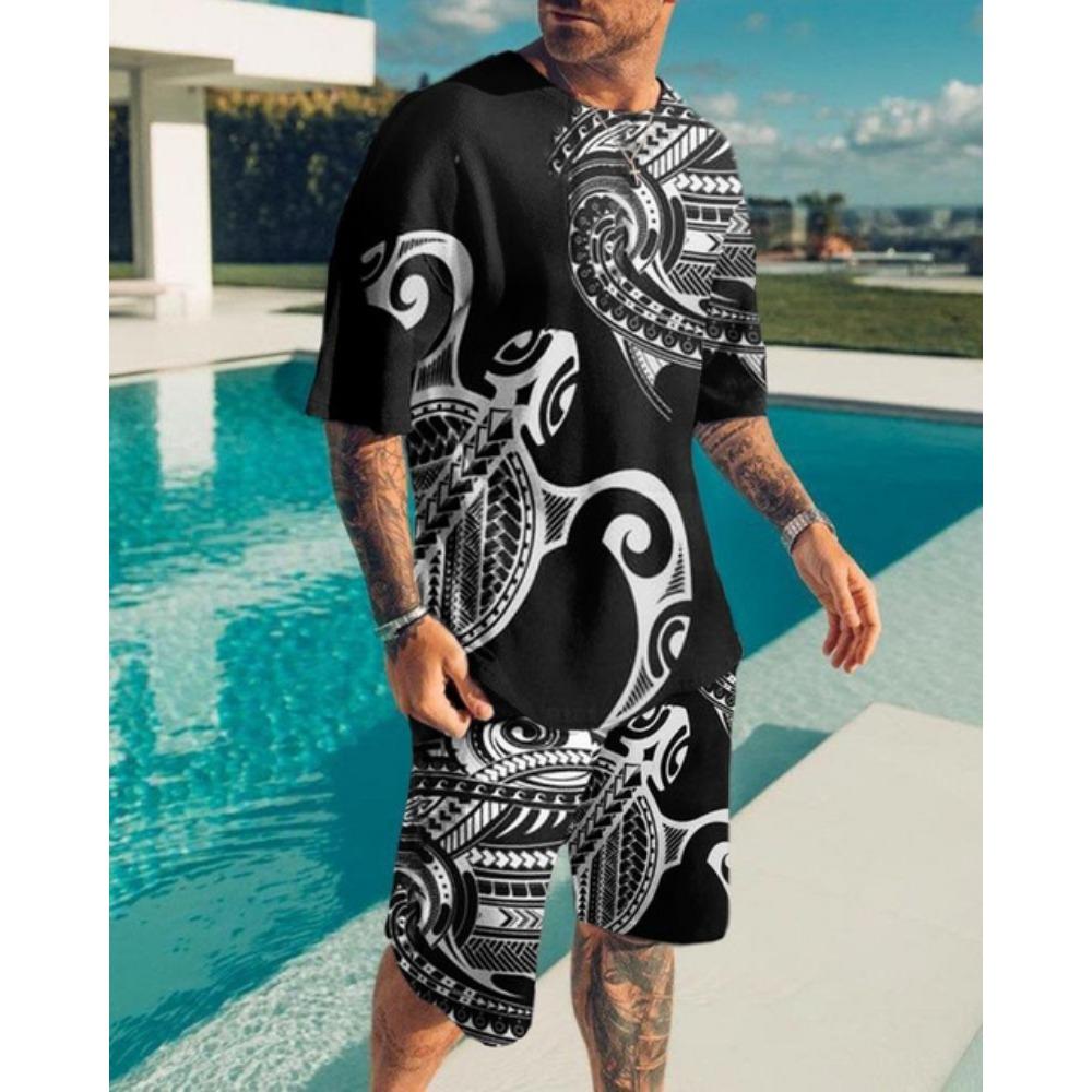 Men Luxury T Shirt Tracksuit 2 Piece Sets 3D Print Sports Short Sleeve Round Neck Casual Style All-Match Clothing Summer 6XL