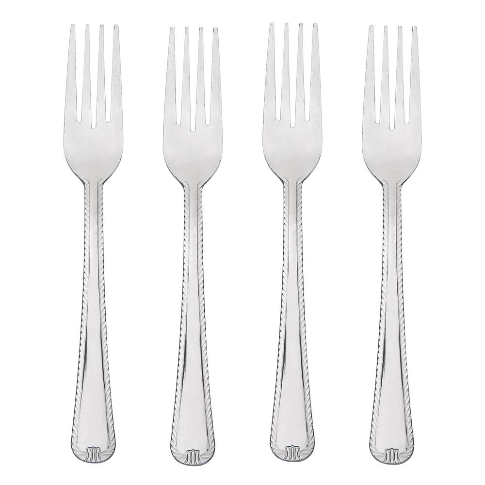 Silver Stainless Steel Lace Dinner Fork Set 4 Count Ergonomic Design Dishwasher Safe Durable Utensils Kitchen Flatware Ideal