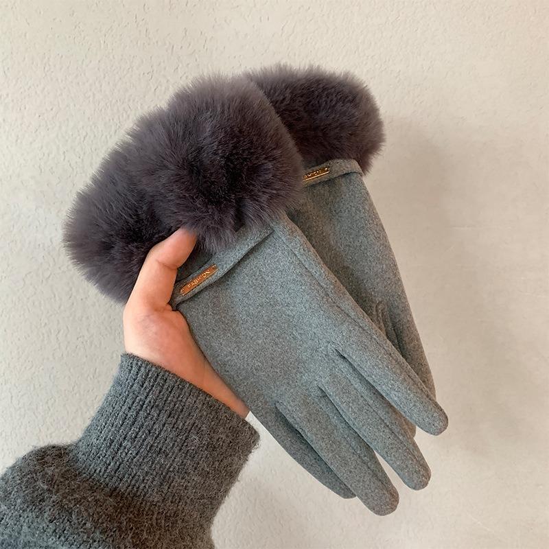 Warm gloves winter women's fleece thickened cute windproof plush cotton gloves riding driving cold