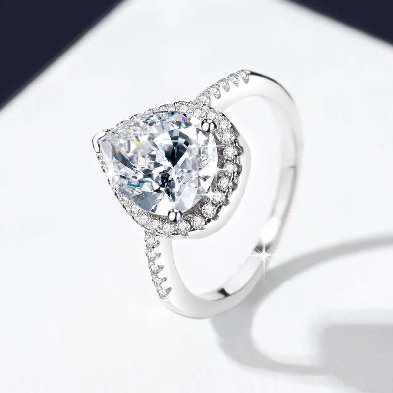 Bague Moissanite Véritable Taille Poire 3CT 8*10mm pour Femmes Bijou Étincelant de Qualité de Luxe Argent Sterling S925 Alliance
