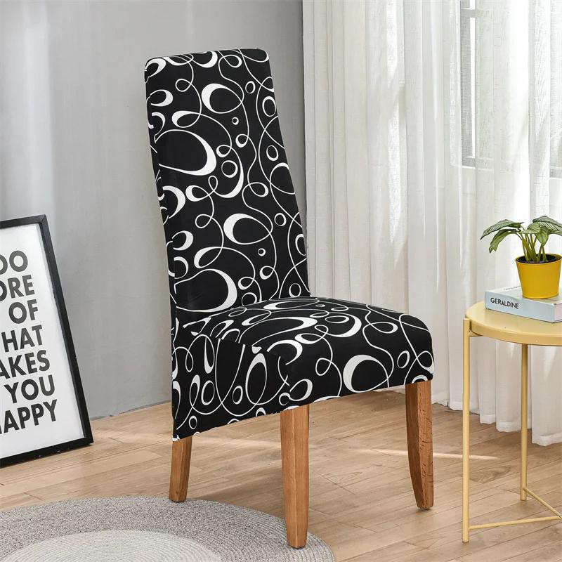 Geometric Long Back Dining Chair Cover Geometry Printed Stretch Spandex Elastic XL Banquet Party Europe Chair Slipcover Case