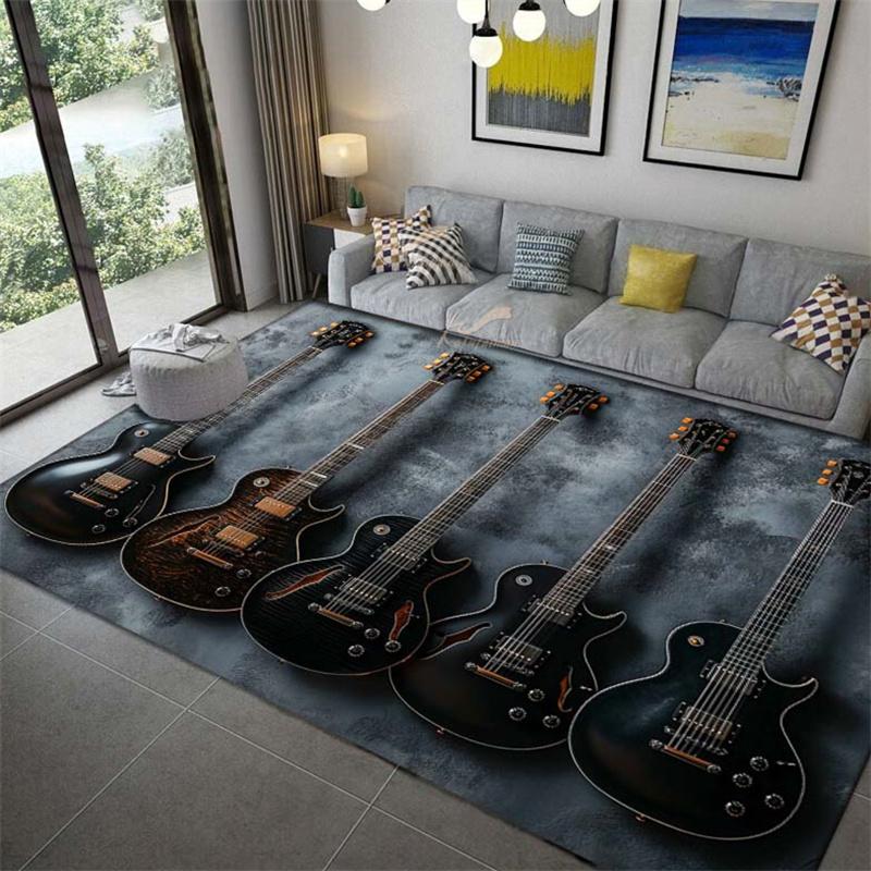 Electric Guitar Area Rug, Heavy Metal Grey Print, Modern Home Decor, Non Slip Floor Mat, Stylish Living Room Accent