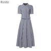 ZANZEA Women Short Sleeve Blouse and Long Skirts Plaid Print Two Piece Suit Sets