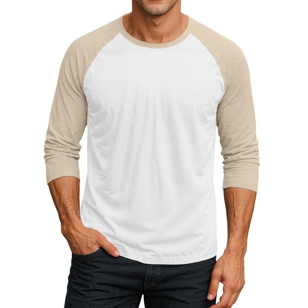 Men's Round Neck Contrast Color Raglan Three-quarter Sleeve Top T-shirt