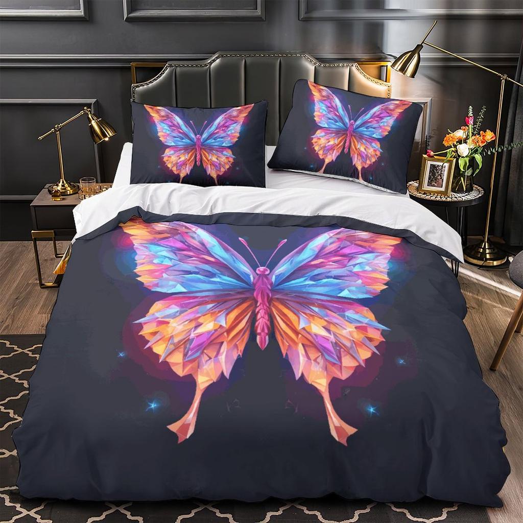 3D Colorful Butterfly Bedding Set Fashion Quick Drying Duvet Cover Pillow Case 2/3pcs Girl Kids Women's Soft Cover for Full Size Bed