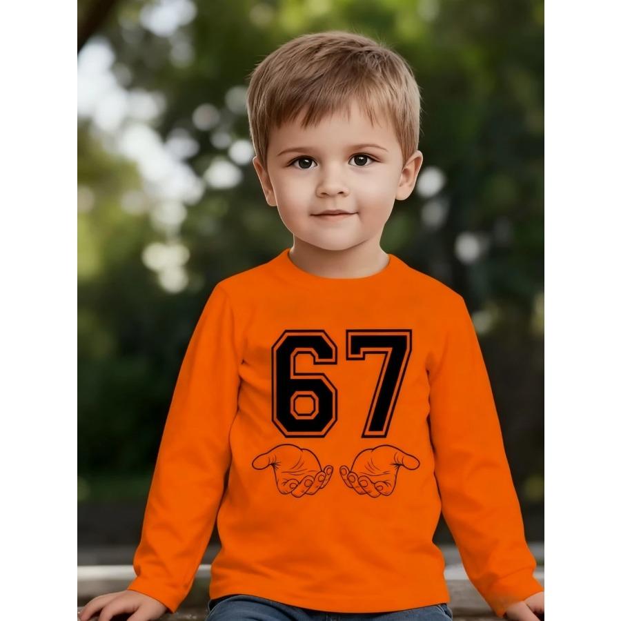 Meme 67 T-Shirt for Kids Funny Digital Print Autumn Long Sleeve Tees Loose Comfortable Tops Streetwear Y2k Children's Clothing
