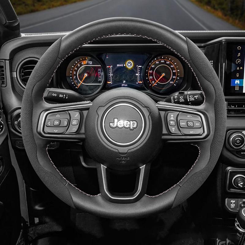 For Jeep Suede Snap-on Steering Wheel Cover Fit Renegade Compass Wrangler Jk Jl Grand Cherokee Wk2 Accessories Wj Portachiavi