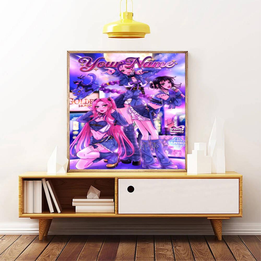 Kpop Demon Hunters Customize Your Name Diamond Painting Round Diamond Rhinestones Mosaic Diamond Embroidery Wall Paintings Rhinestones Gift Frameless