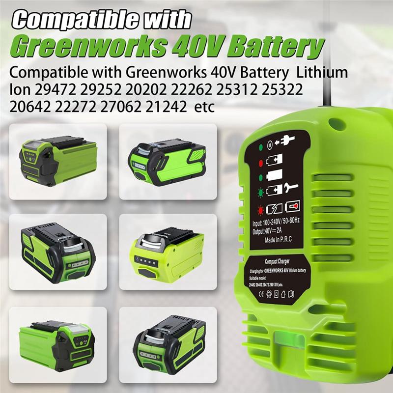 AEE2-Mini Charger For Greenworks 40V Battery MAX 40V Battery 29462, 29472 And For Greenworks Other 40V Battery US Plug