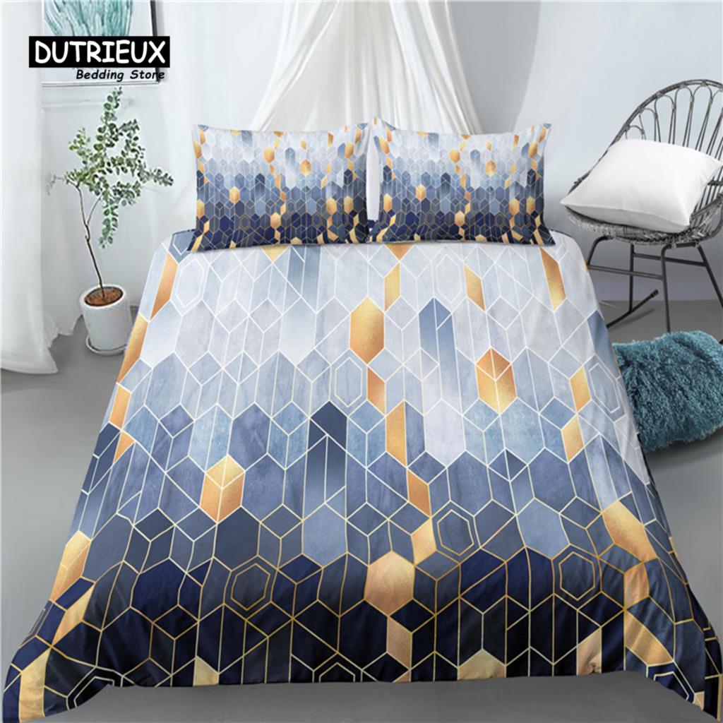 Home Living Luxury 3D Marble Grid Print 2/3Pcs Comfortable Duvet Cover PillowCase Bedding Sets Queen and King EU/US/AU Size