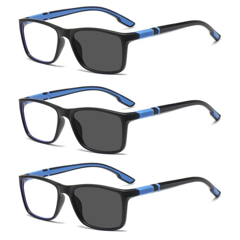3PCS Pochromic Reading Glasses Non-slip Anti-blue Light Men's Glasses +1.0 To +4.0
