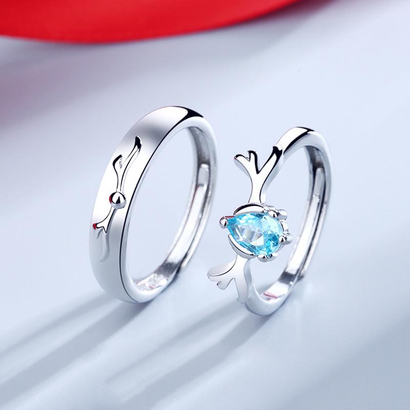 Fashion Irregular Green Leaves Couple Rings For Women Men Lovers Luxury Zircon Silver Color Open Ring Bride Wedding Jewelry Gift